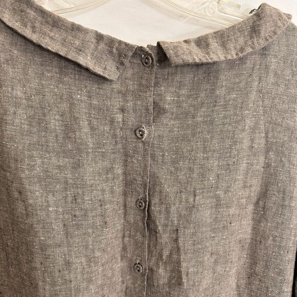 Samansa Mos2 Linen Collared Lagenlook Dress OS Tunic Pinched Pleats - Picture 6 of 9